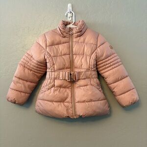 Michael Kors girls pink and rose gold belted puffer jacket size 4T